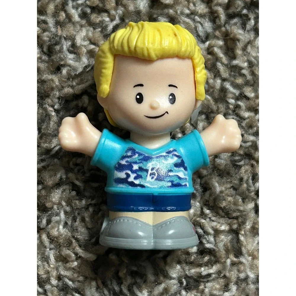 Fisher Price Little People Boy Figures Blonde Hair Blue Camo Black Jacket Lot 2